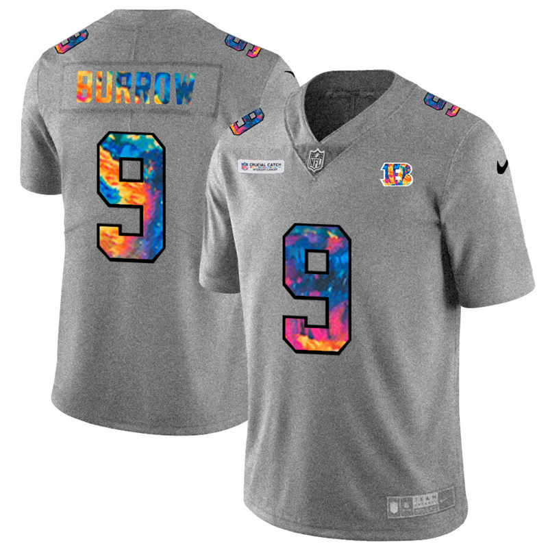 NFL Cincinnati Bengals #9 Joe Burrow Men Nike MultiColor 2020  Crucial Catch  Jersey Grey->denver broncos->NFL Jersey